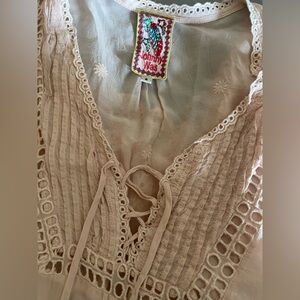 Johnny Was Cream Lace Detail Women's Shirtembroidered Eyelet Flowy Boho Festival